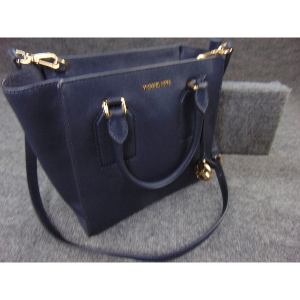 Michael Kors Savannah Satchel‎ Navy Blue Saffiano Leather Crossbody 38F7GEYS2L